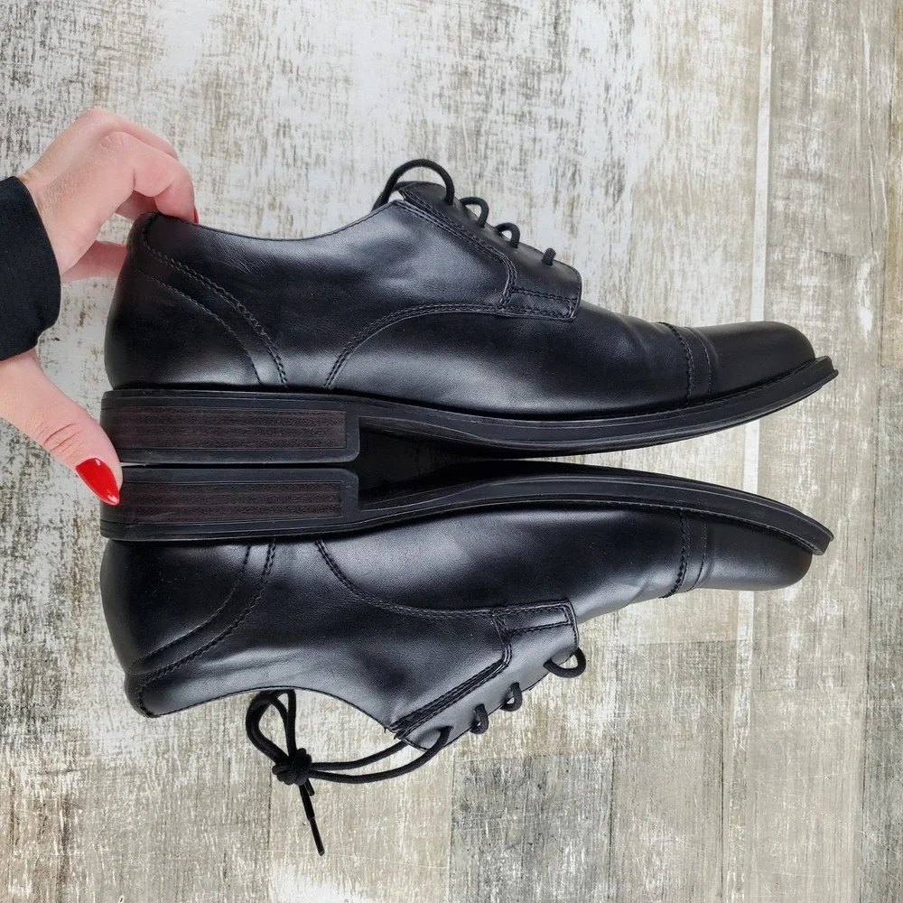 George Branford Mens Dress Oxford Shoes Sz 9.5 Black Leather Lace-Up Cap-Toe